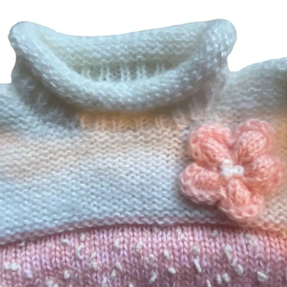Vintage Handmade Baby/Toddler Pink and White Sweater with Matching Cap NWOT